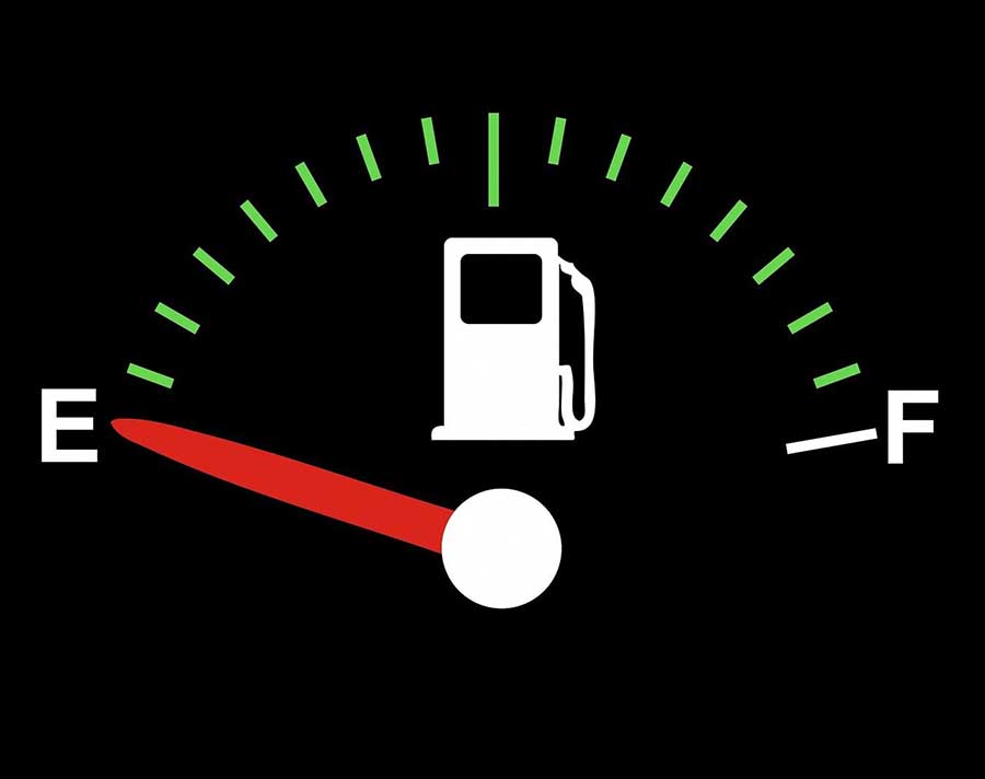 How to save fuel while driving as illustrated by a fuel gauge on empty
